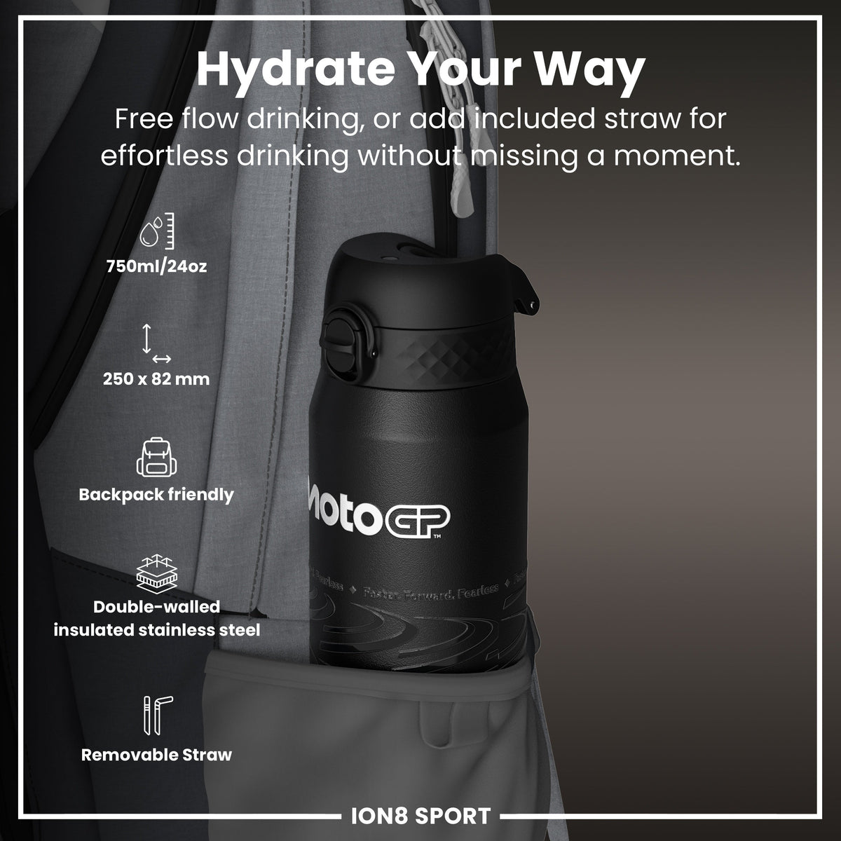 MotoGP x ION8 Isolierte Edelstahlflasche – MotoGP Lean, 750 ml