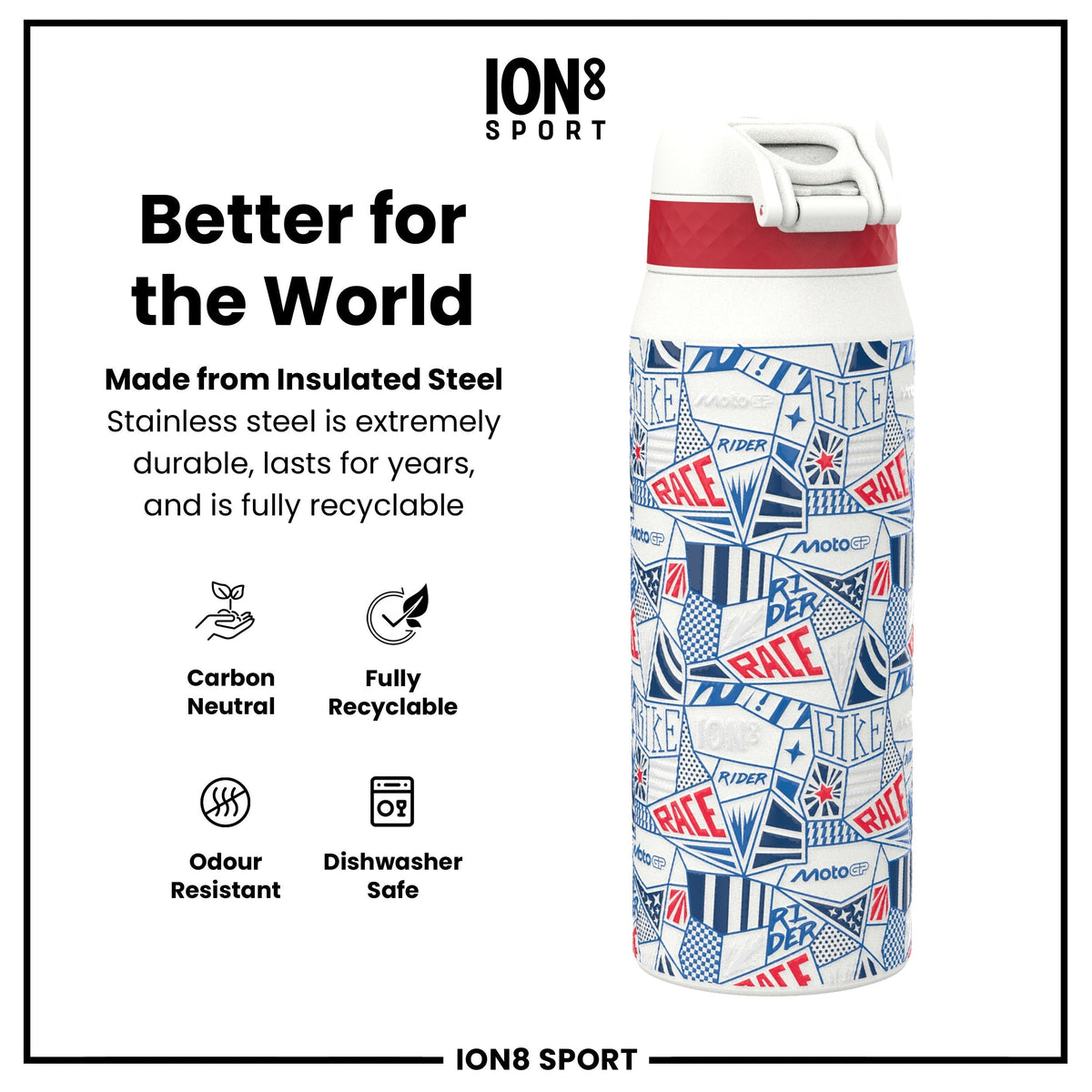 MotoGP x ION8 Isolierte Edelstahlflasche – MotoGP Street, 750 ml