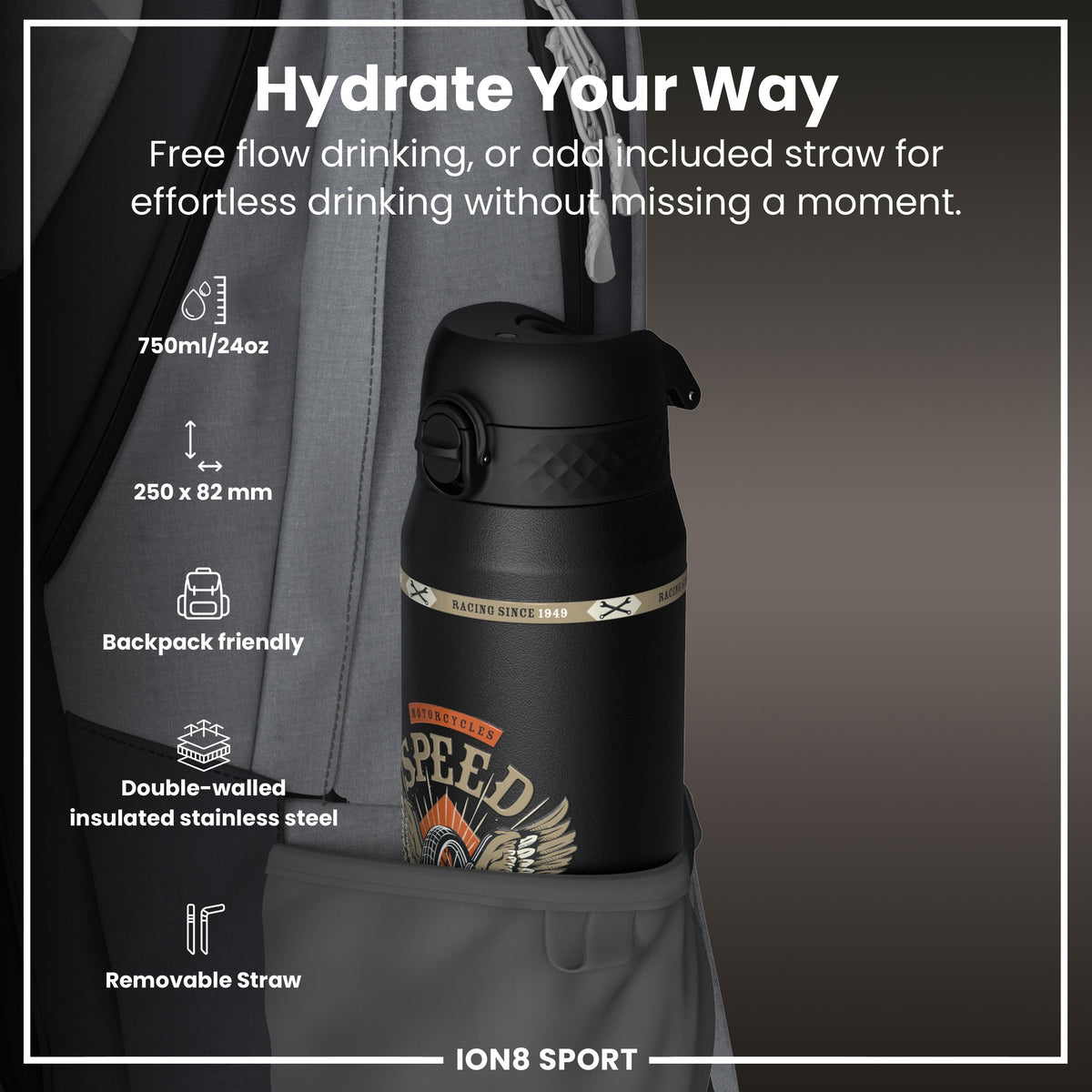 MotoGP x ION8 Isolierte Edelstahlflasche – MotoGP Speed, 750 ml