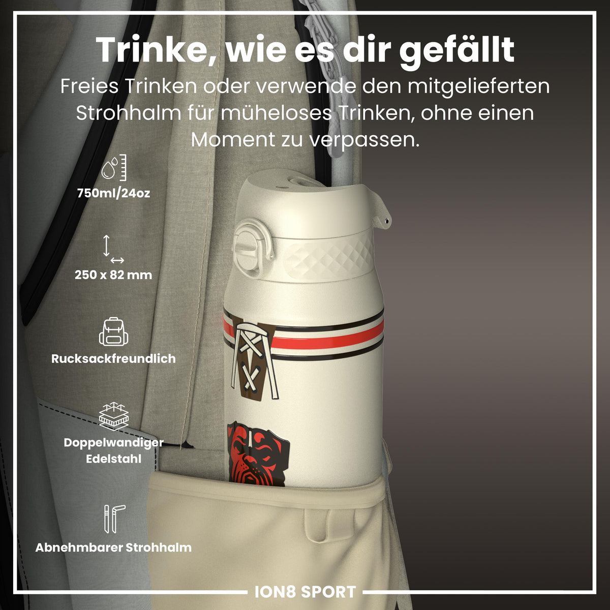 NFL x ION8, Isolierte Stahlflasche, Browns, 750 ml