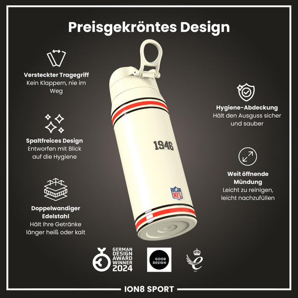 NFL x ION8, Isolierte Stahlflasche, Browns, 750 ml