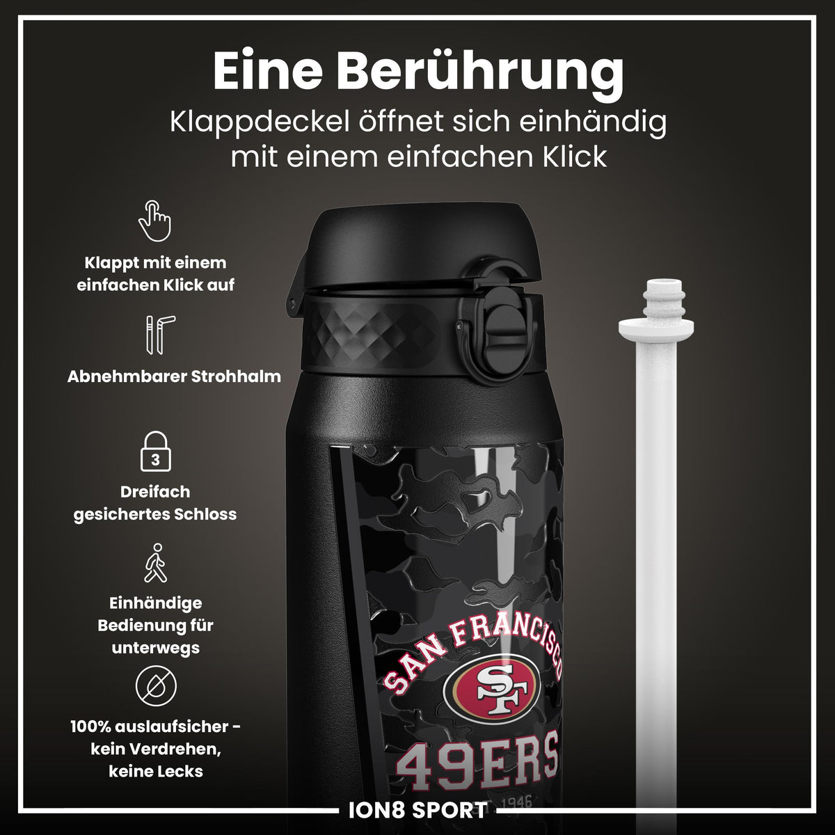 NFL x ION8, Isolierte Stahlflasche, 49ers, 750 ml