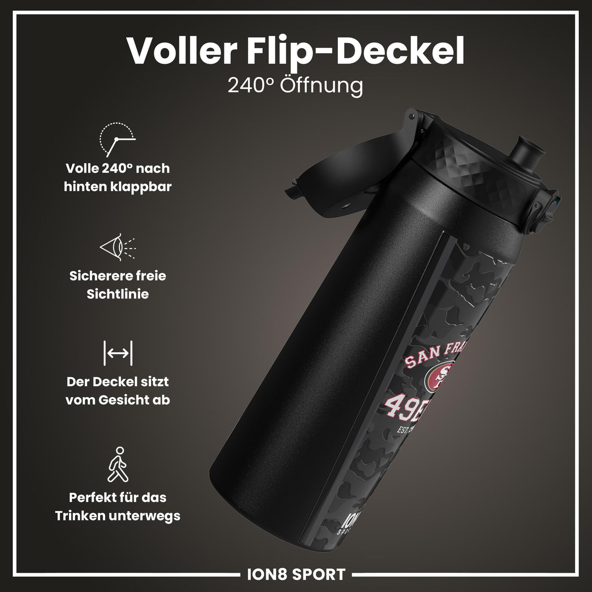 NFL x ION8, Isolierte Stahlflasche, 49ers, 750 ml