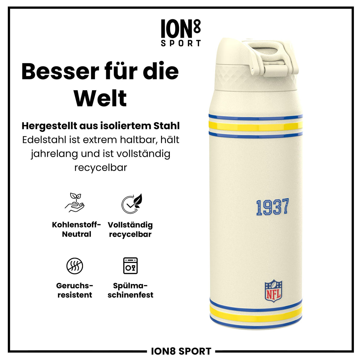 NFL x ION8, Isolierte Stahlflasche, Rams, 750 ml
