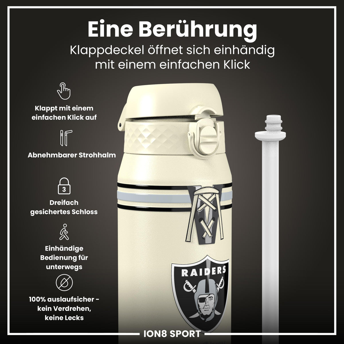 NFL x ION8, Isolierte Stahlflasche, Raiders, 750 ml