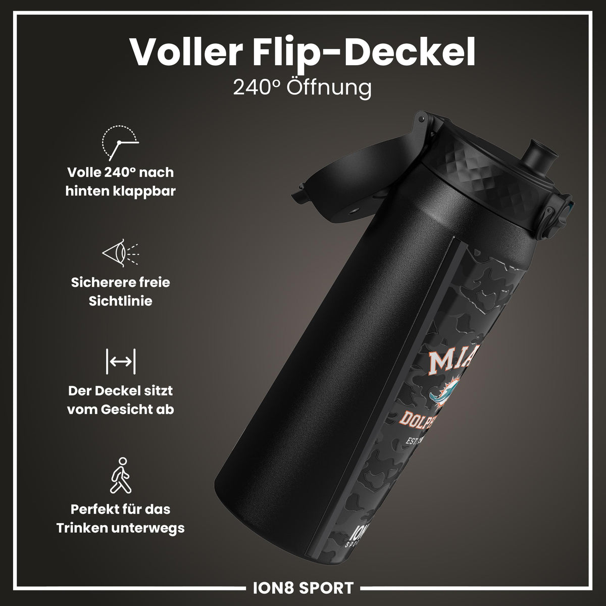 NFL x ION8, Isolierte Stahlflasche, Dolphins, 750 ml