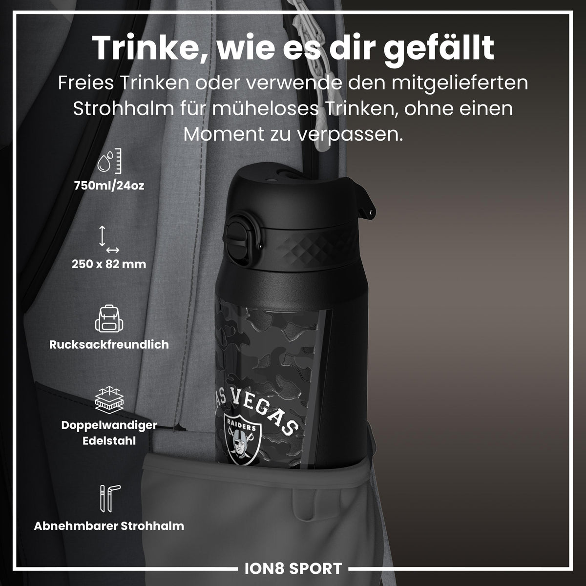 NFL x ION8, Isolierte Stahlflasche, Raiders, 750 ml