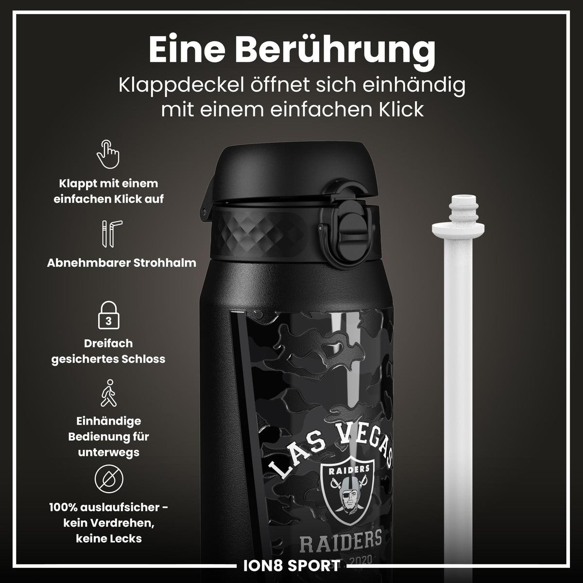 NFL x ION8, Isolierte Stahlflasche, Raiders, 750 ml