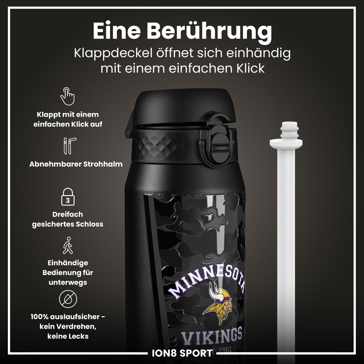 NFL x ION8, Isolierte Stahlflasche, Vikings, 750 ml