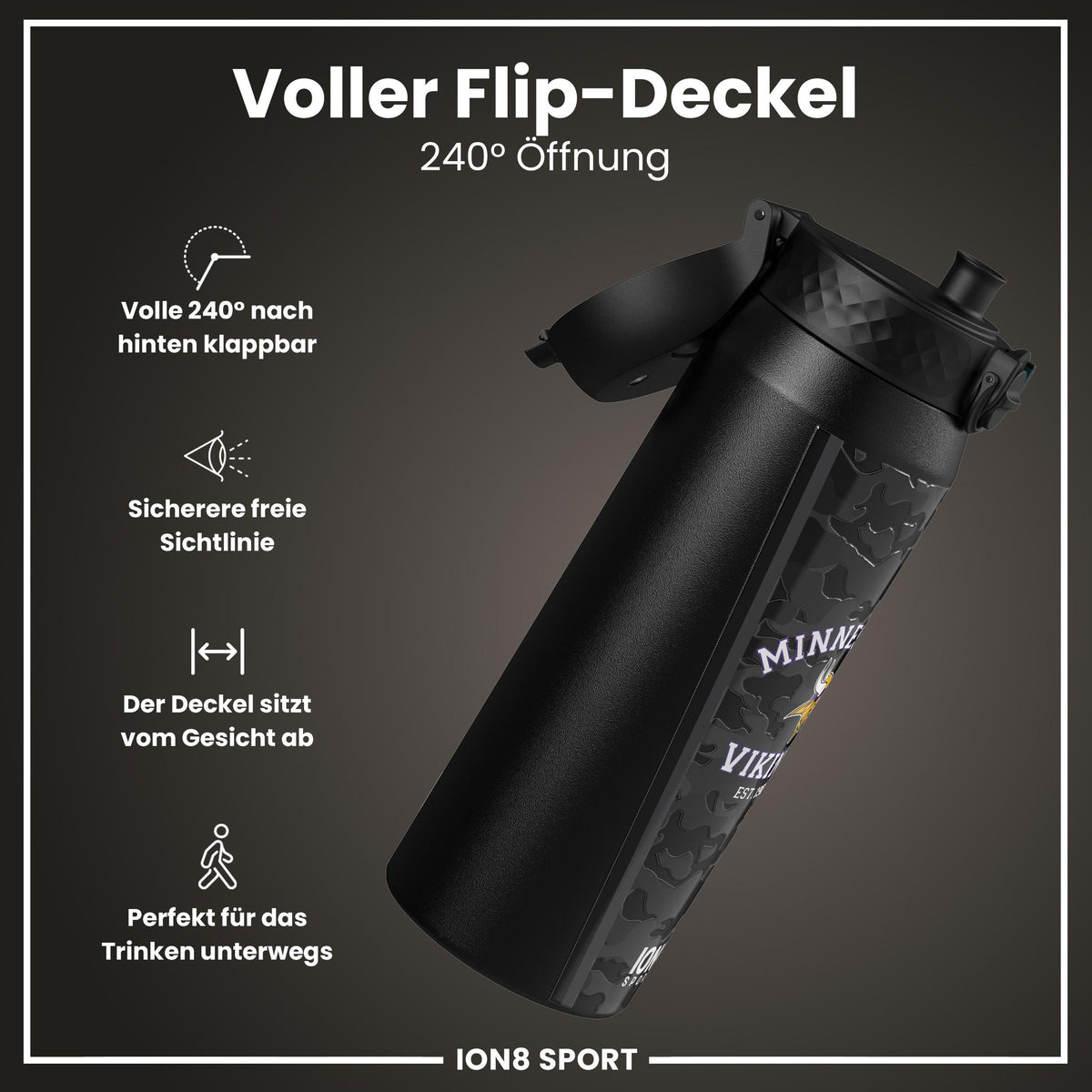 NFL x ION8, Isolierte Stahlflasche, Vikings, 750 ml