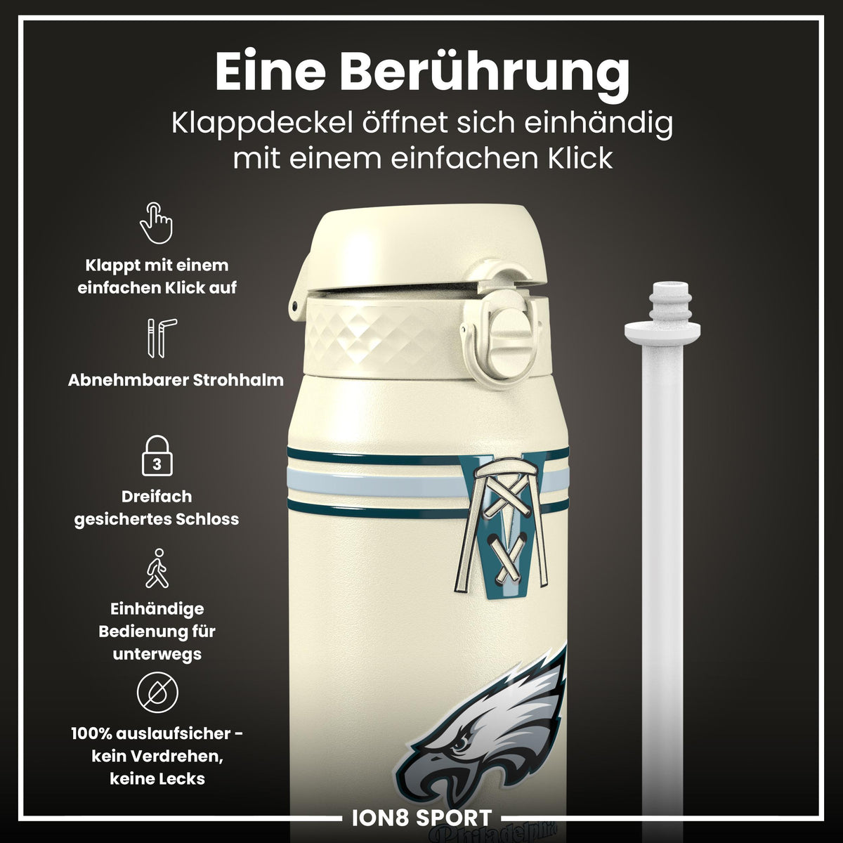 NFL x ION8, Isolierte Stahlflasche, Eagles, 750 ml