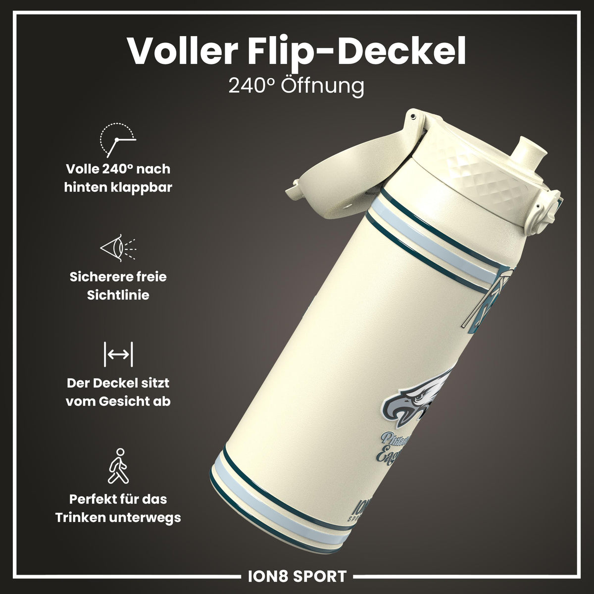NFL x ION8, Isolierte Stahlflasche, Eagles, 750 ml