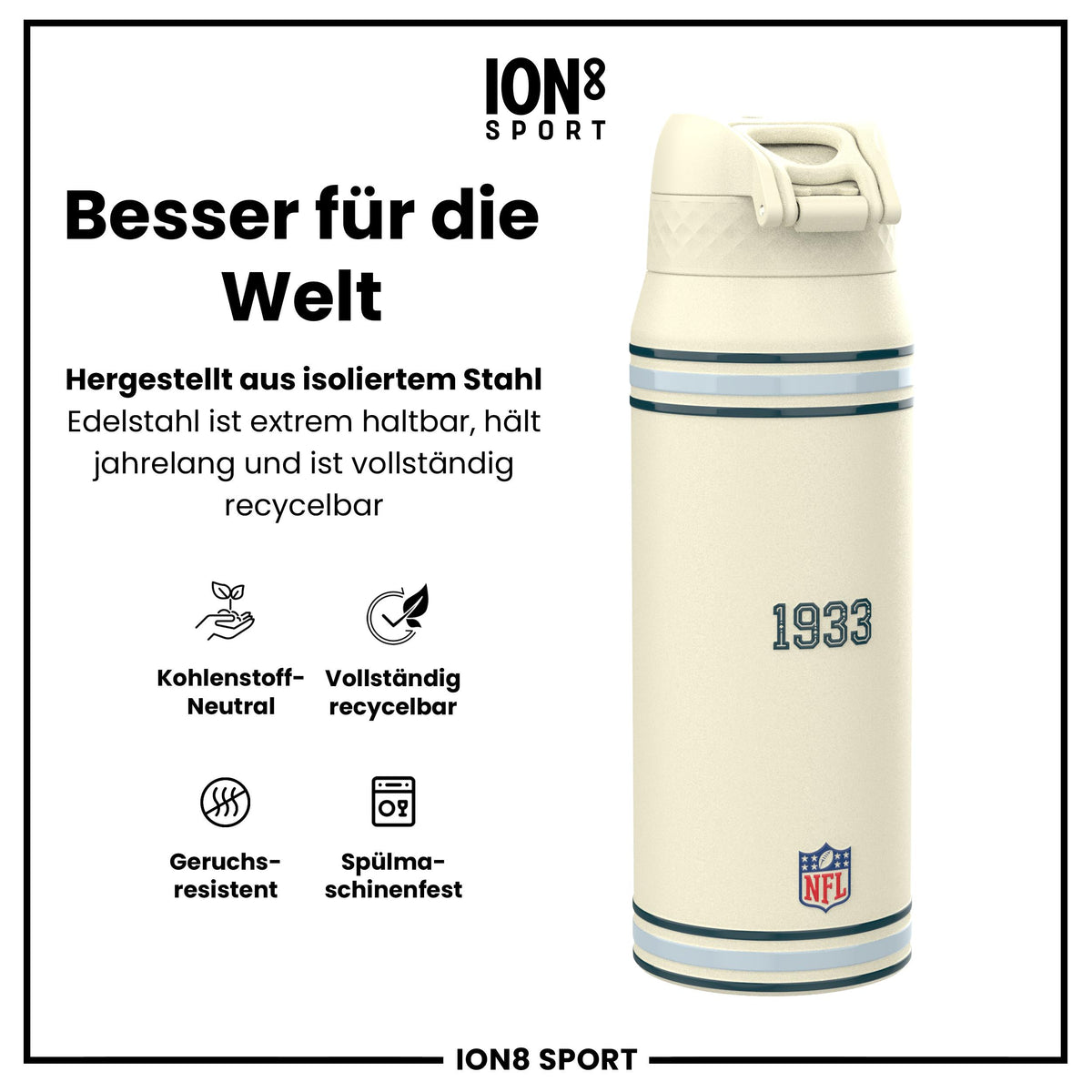 NFL x ION8, Isolierte Stahlflasche, Eagles, 750 ml
