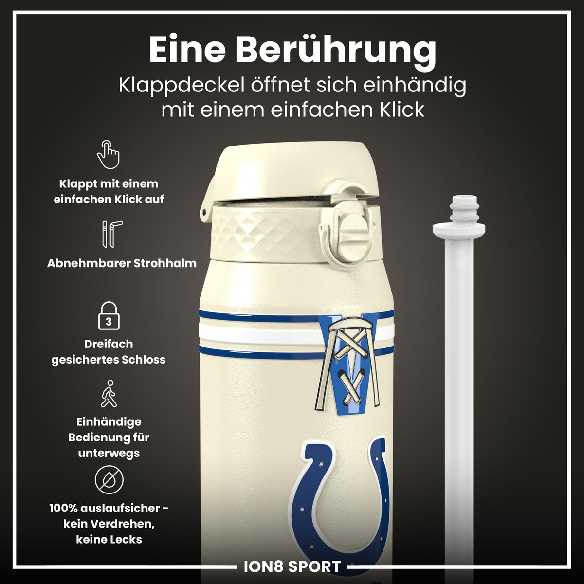 NFL x ION8, Isolierte Stahlflasche, Colts, 750 ml