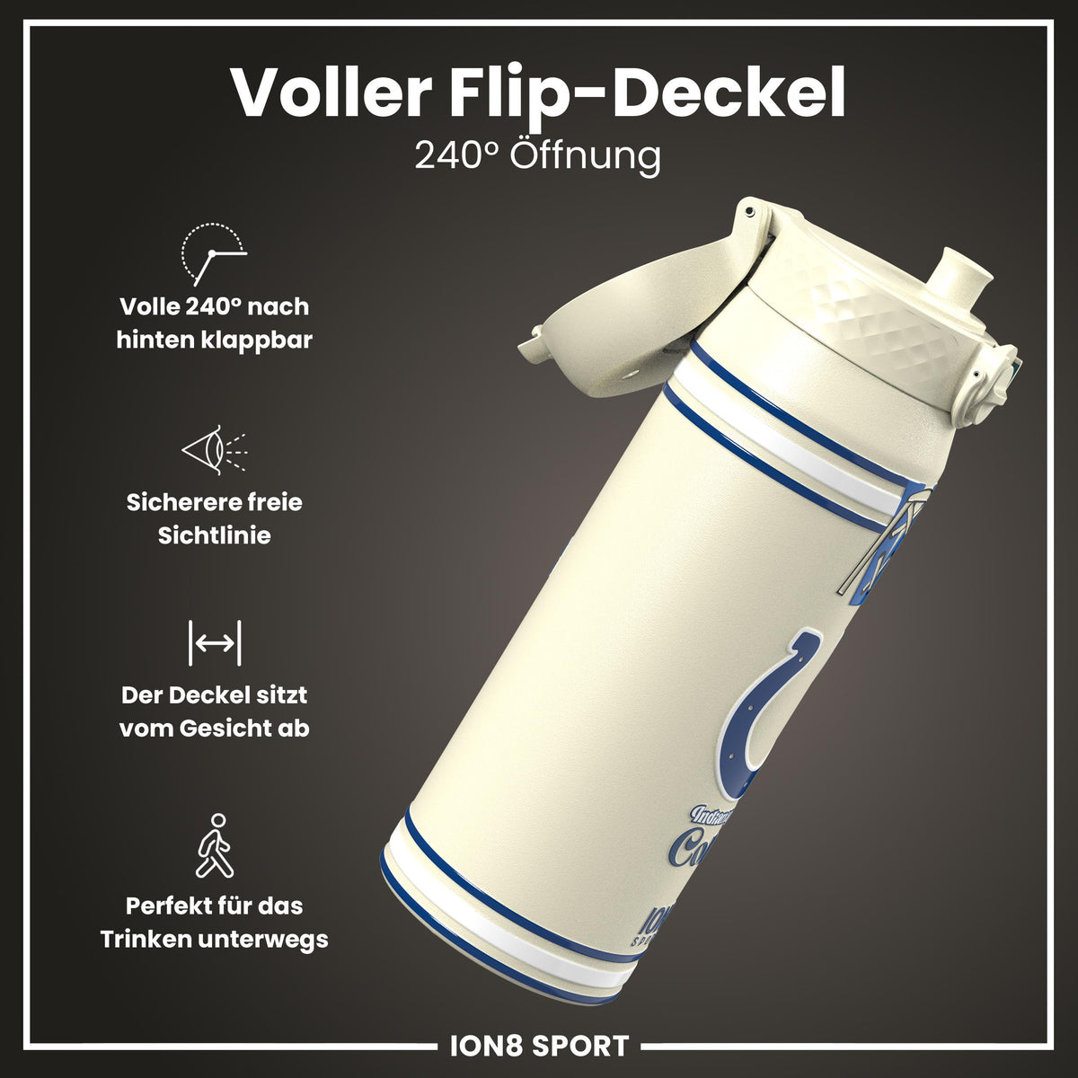 NFL x ION8, Isolierte Stahlflasche, Colts, 750 ml