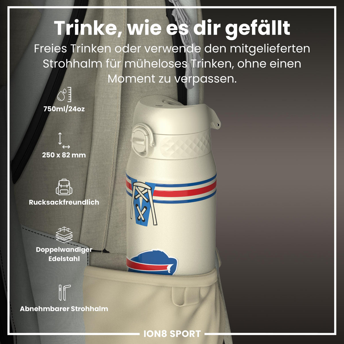 NFL x ION8, Isolierte Stahlflasche, Bills, 750 ml