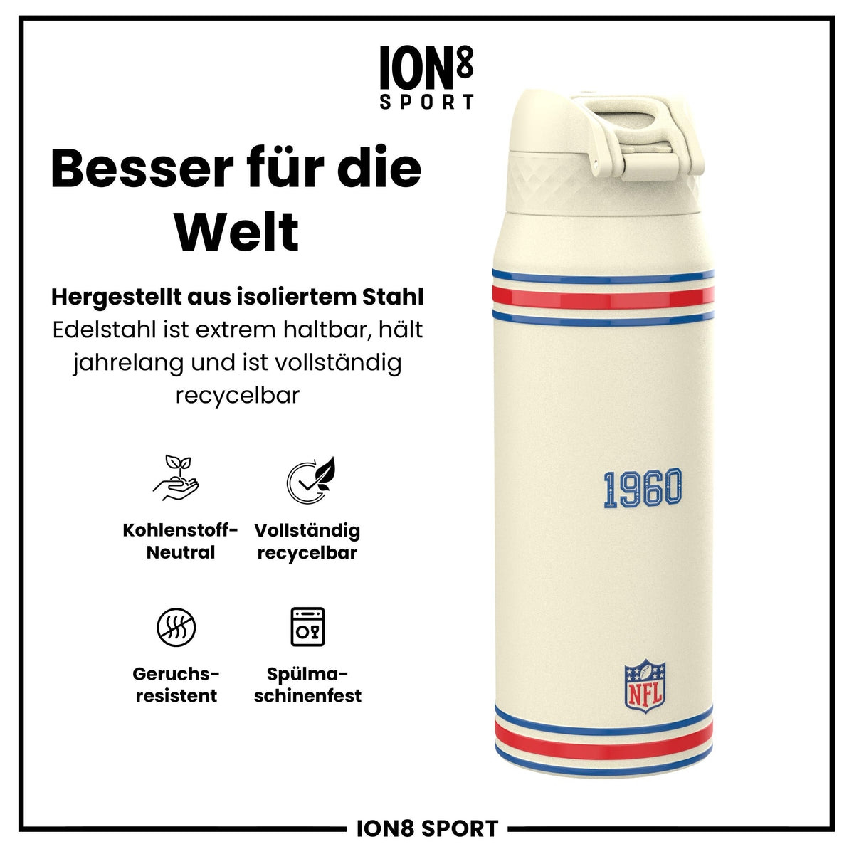 NFL x ION8, Isolierte Stahlflasche, Bills, 750 ml