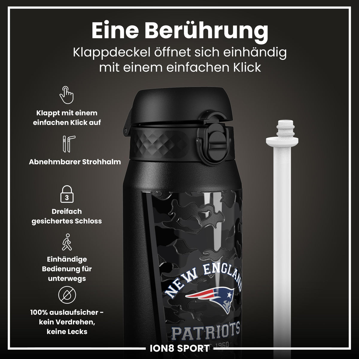 NFL x ION8, Isolierte Stahlflasche, Patriots, 750 ml