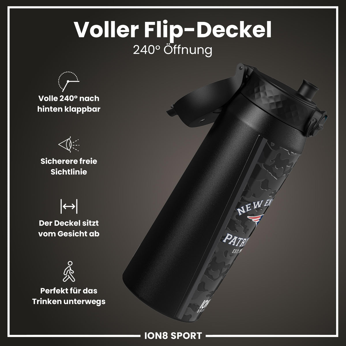 NFL x ION8, Isolierte Stahlflasche, Patriots, 750 ml