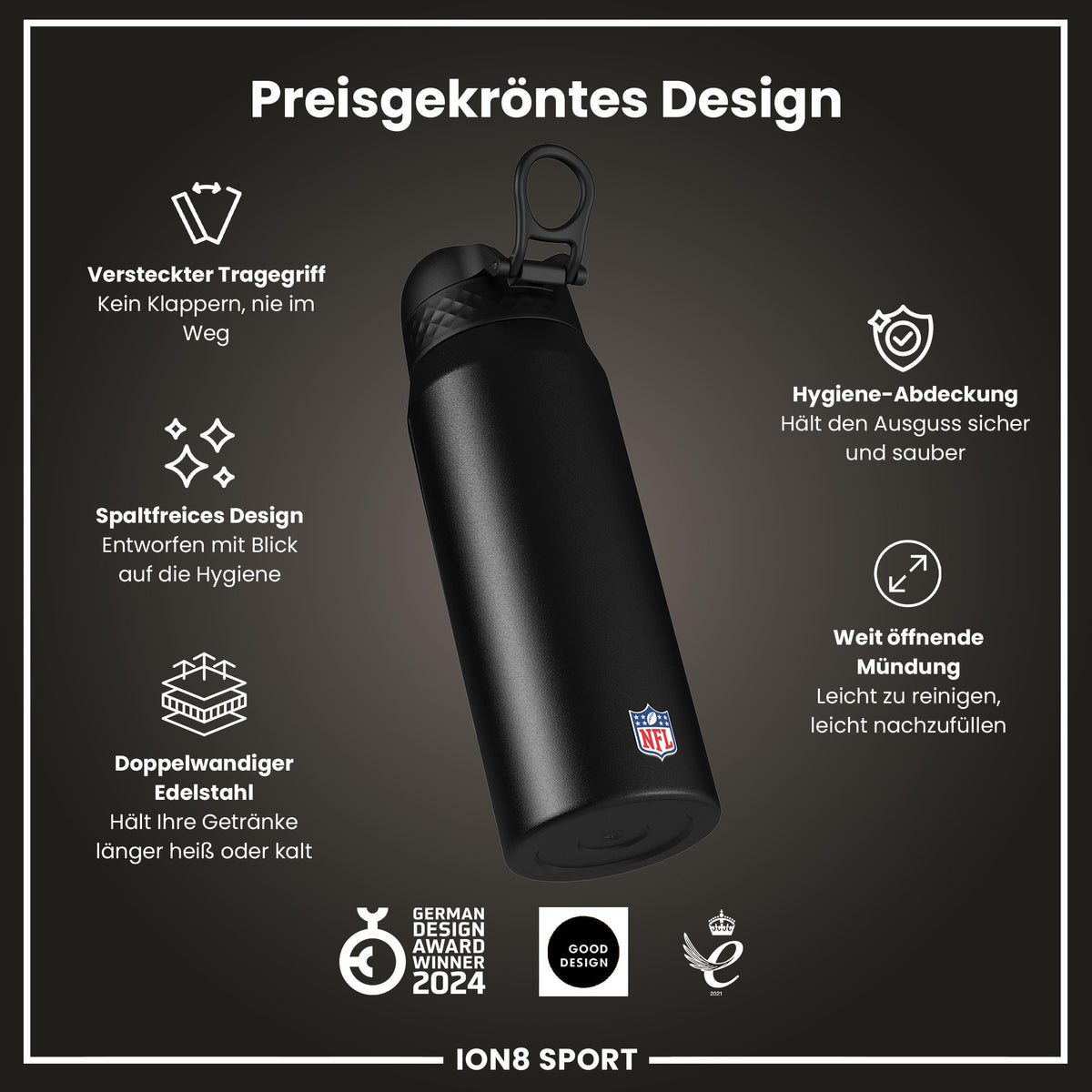 NFL x ION8, Isolierte Stahlflasche, Rams, 750 ml