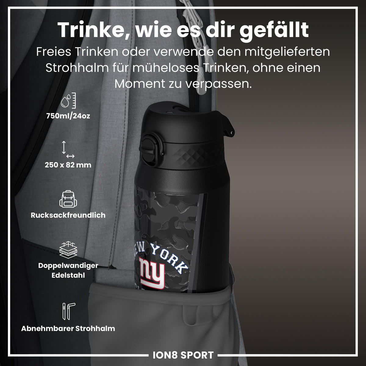 NFL x ION8, Isolierte Stahlflasche, Giants, 750 ml