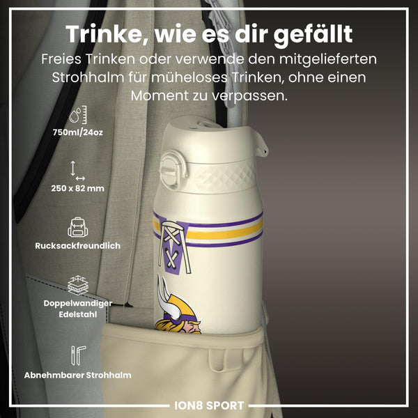 NFL x ION8, Isolierte Stahlflasche, Vikings, 750 ml