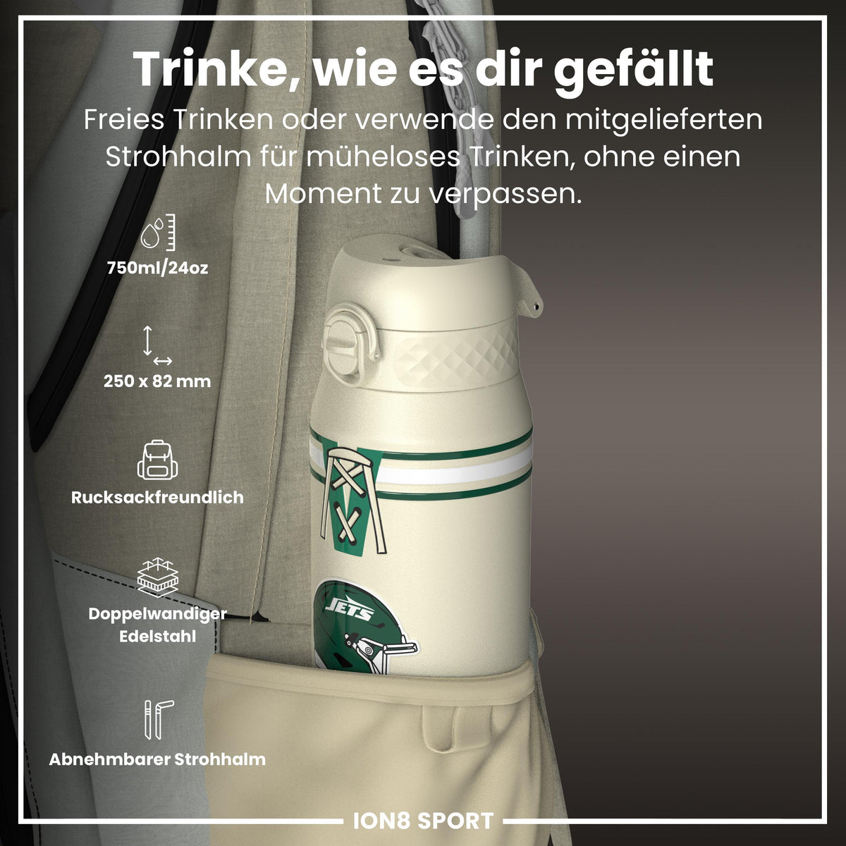 NFL x ION8, Isolierte Stahlflasche, Jets, 750 ml
