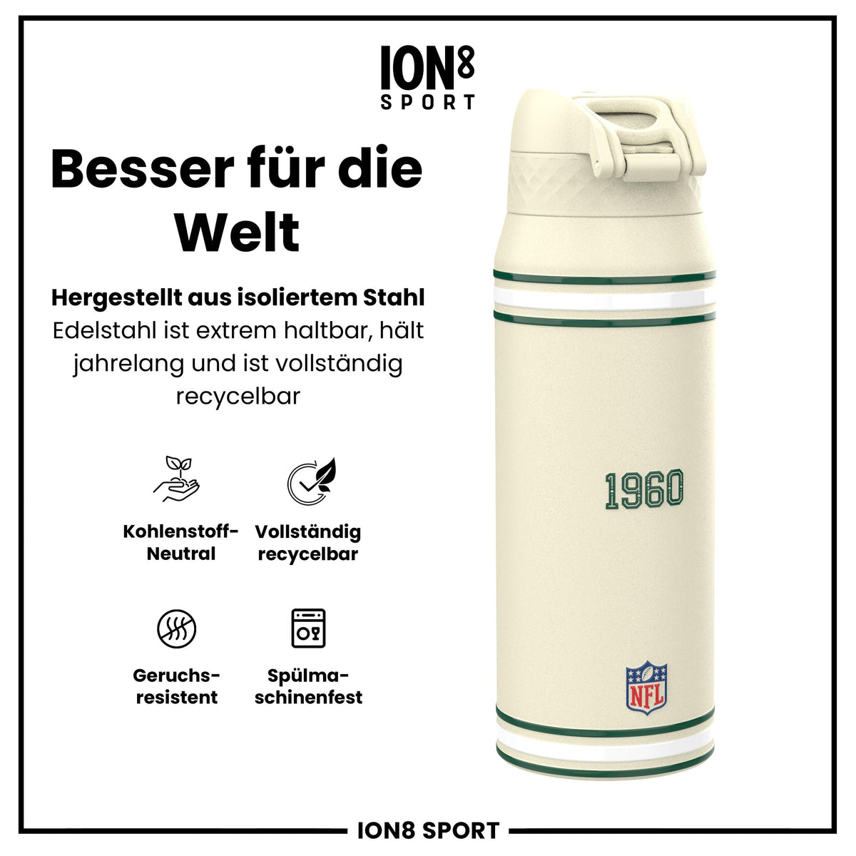 NFL x ION8, Isolierte Stahlflasche, Jets, 750 ml
