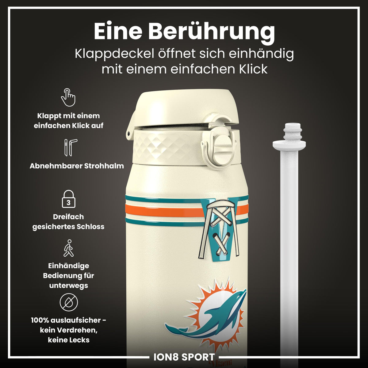 NFL x ION8, Isolierte Stahlflasche, Dolphins, 750 ml