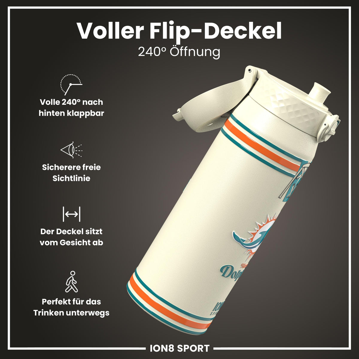 NFL x ION8, Isolierte Stahlflasche, Dolphins, 750 ml