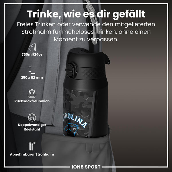 NFL x ION8, Isolierte Stahlflasche, Panthers, 750 ml