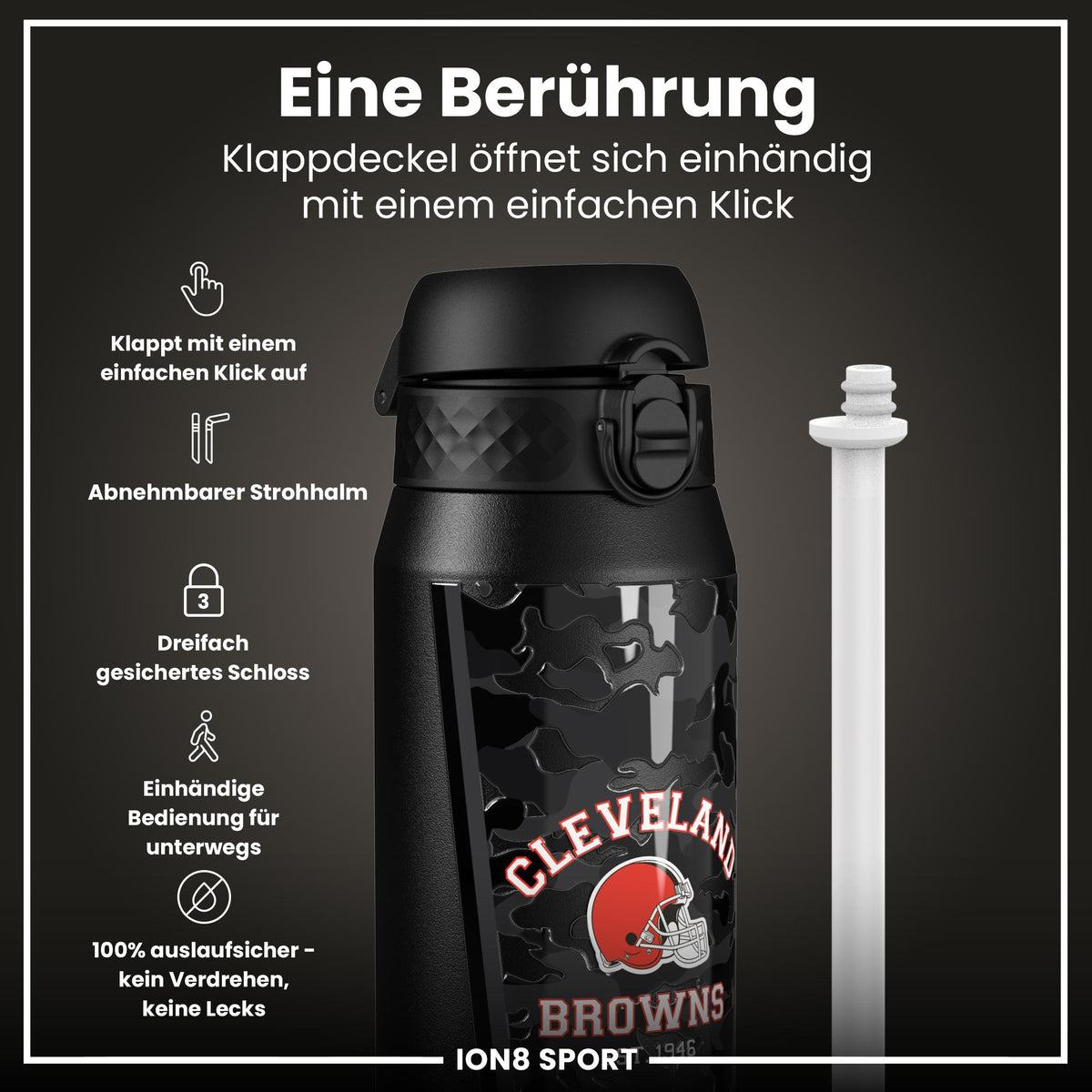 NFL x ION8, Isolierte Stahlflasche, Browns, 750 ml