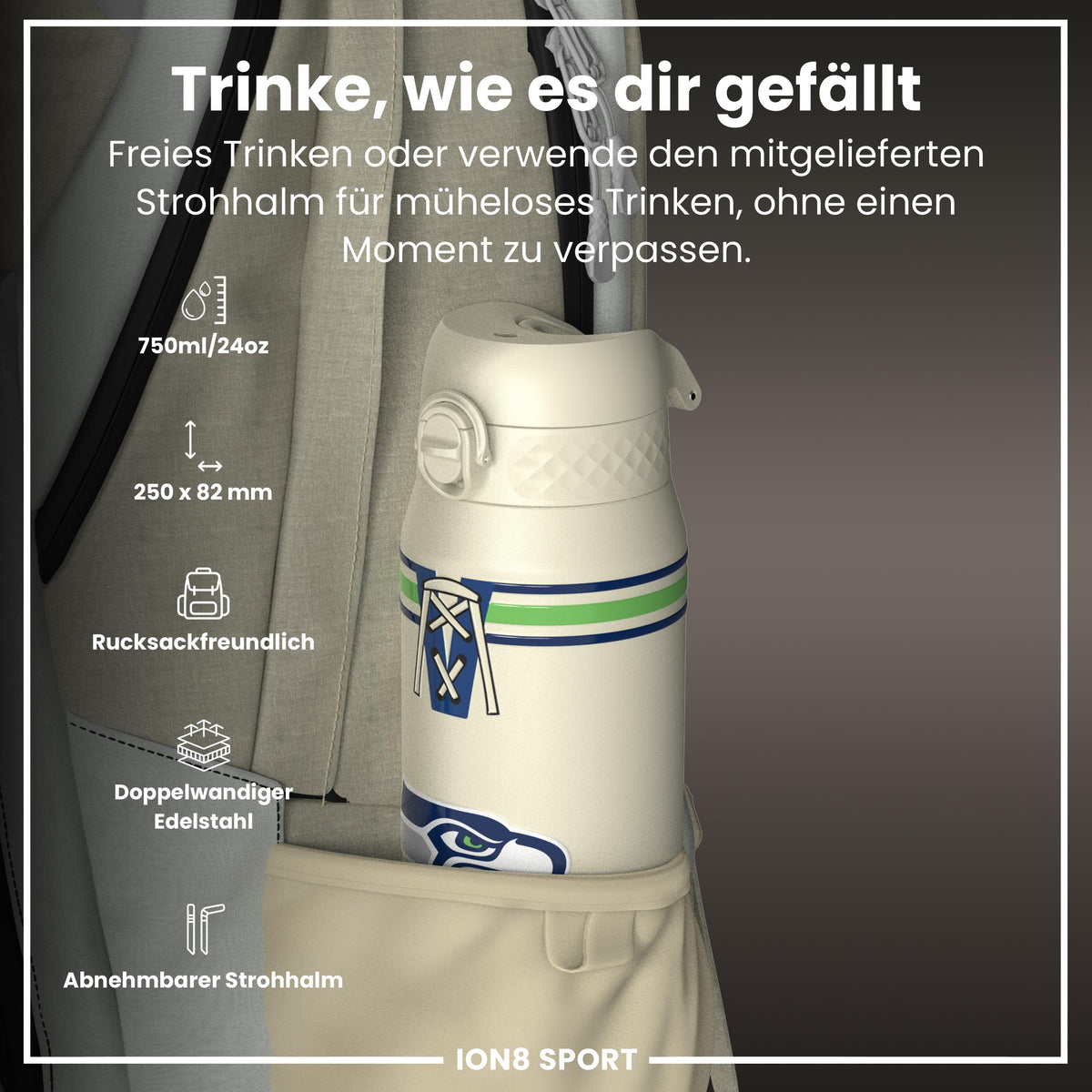 NFL x ION8, Isolierte Stahlflasche, Seahawks, 750 ml
