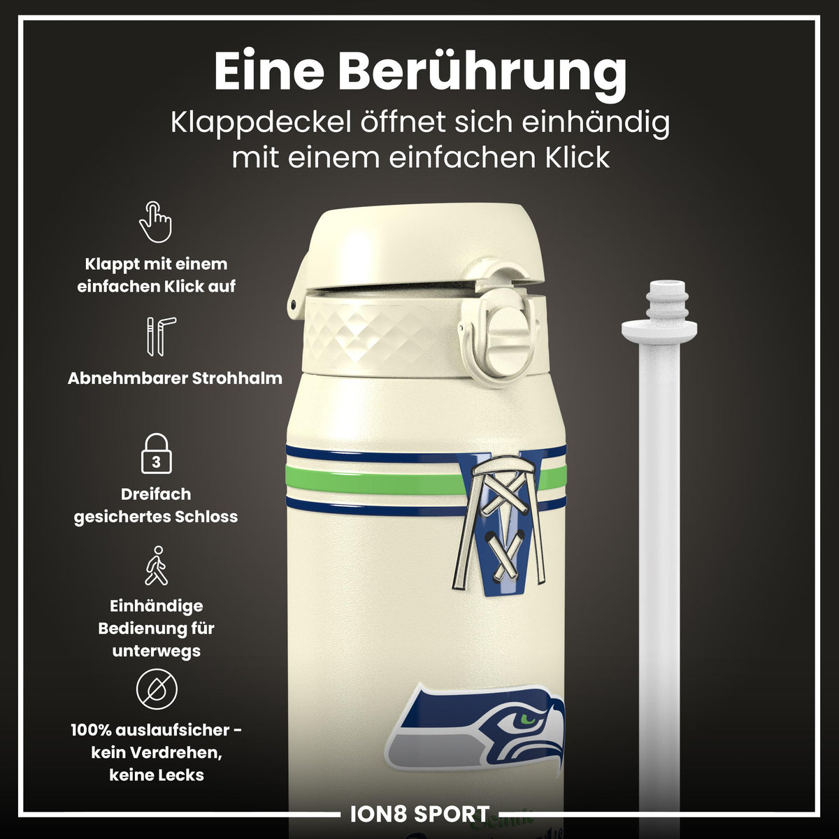 NFL x ION8, Isolierte Stahlflasche, Seahawks, 750 ml