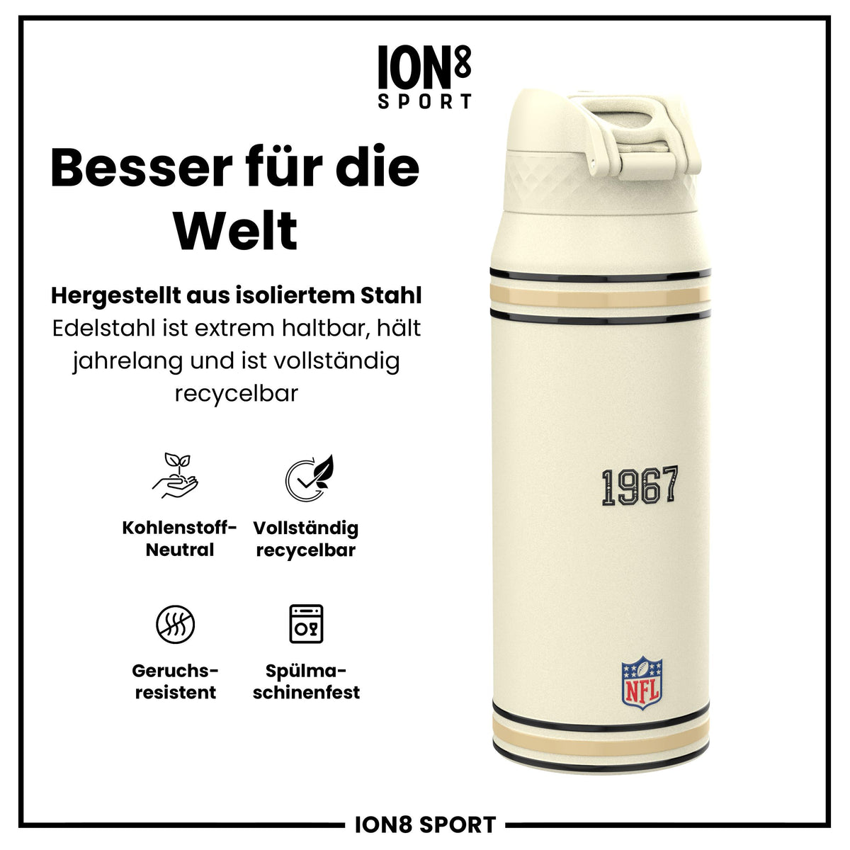 NFL x ION8, Isolierte Stahlflasche, Saints, 750 ml