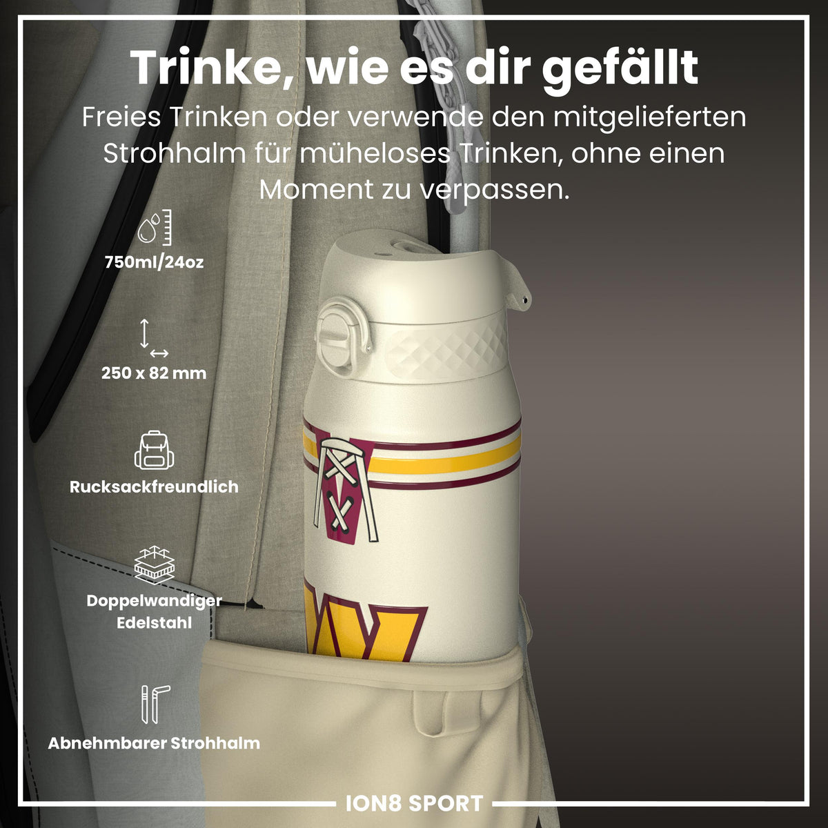 NFL x ION8, Isolierte Stahlflasche, Commanders, 750 ml