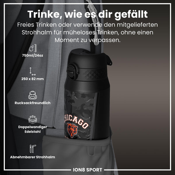 NFL x ION8, Isolierte Stahlflasche, Bears, 750 ml