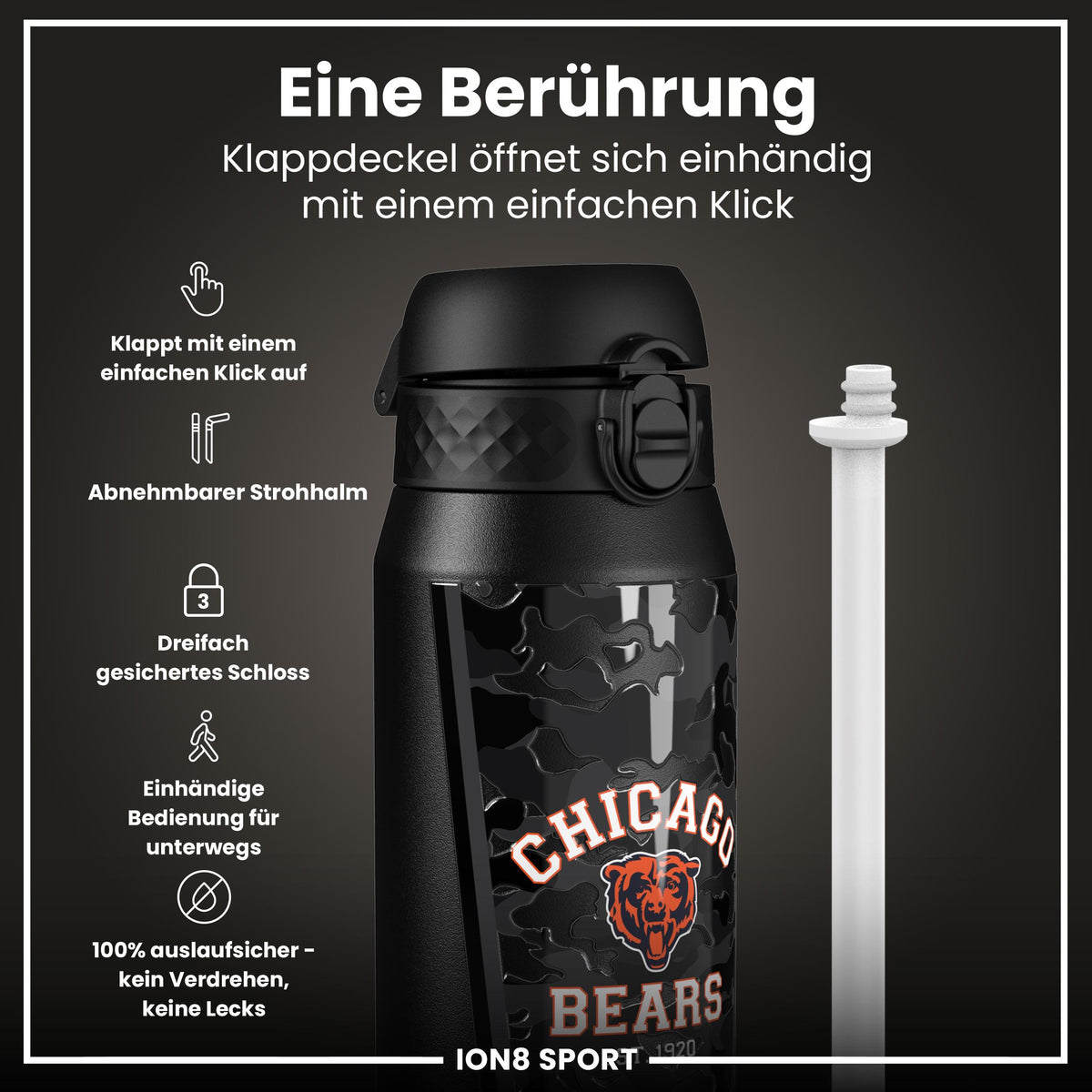 NFL x ION8, Isolierte Stahlflasche, Bears, 750 ml
