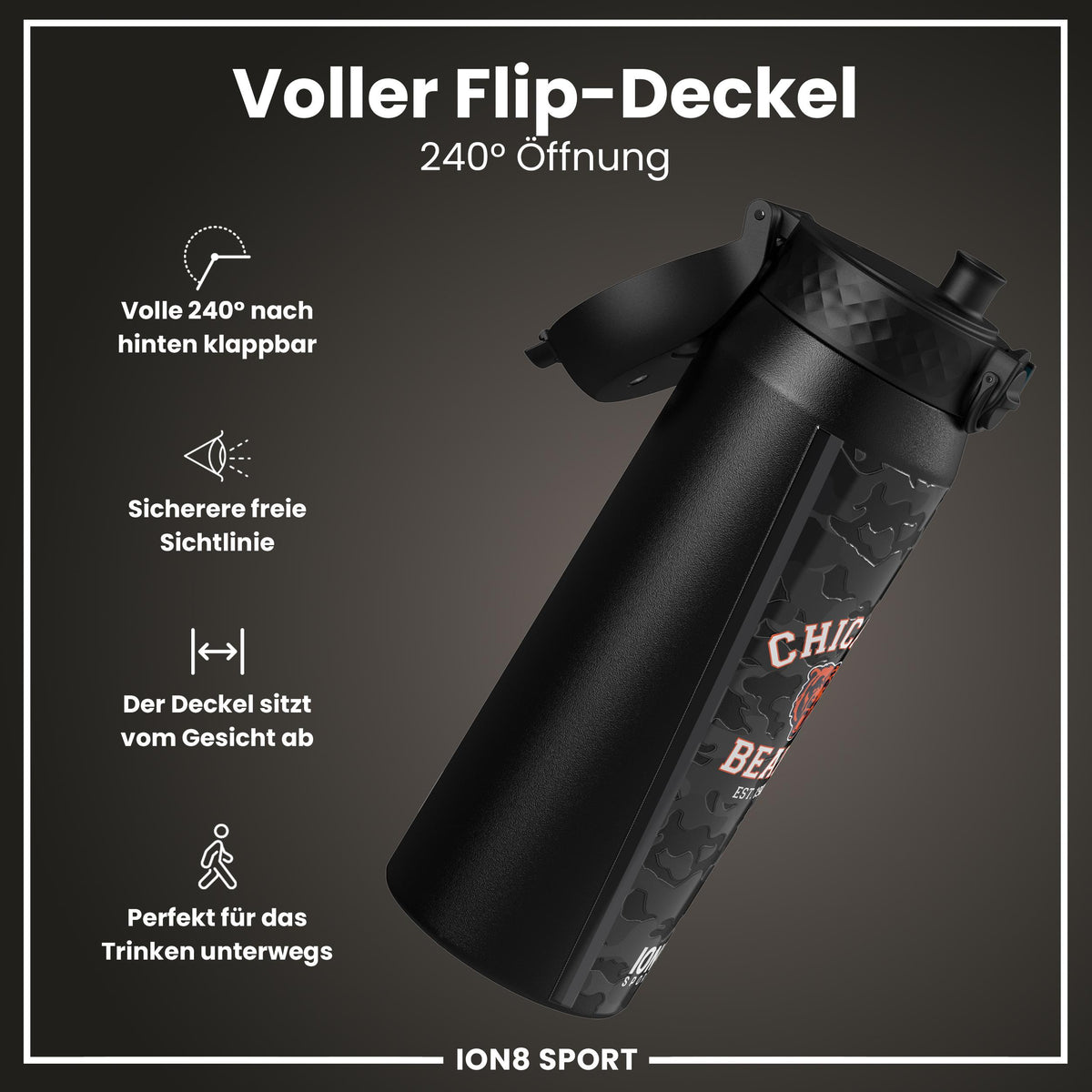 NFL x ION8, Isolierte Stahlflasche, Bears, 750 ml