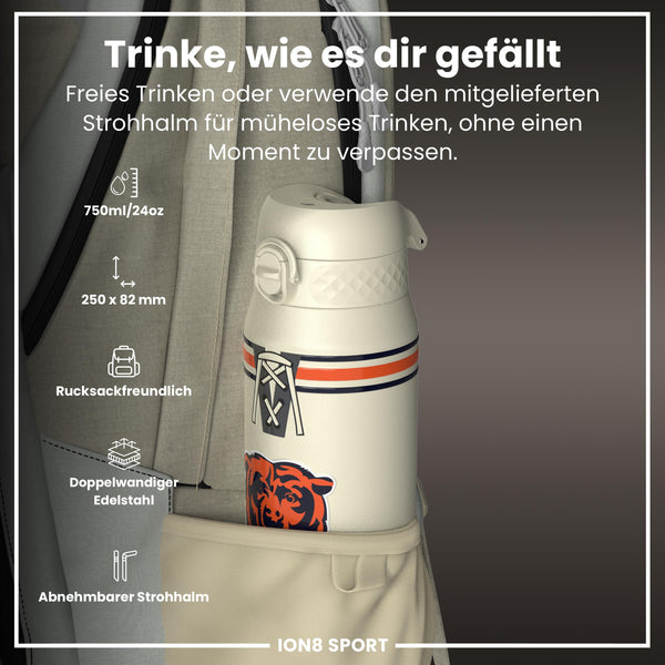 NFL x ION8, Isolierte Stahlflasche, Bears, 750 ml