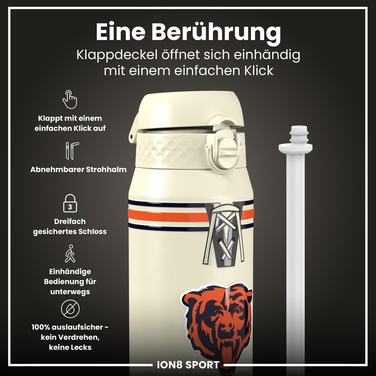 NFL x ION8, Isolierte Stahlflasche, Bears, 750 ml