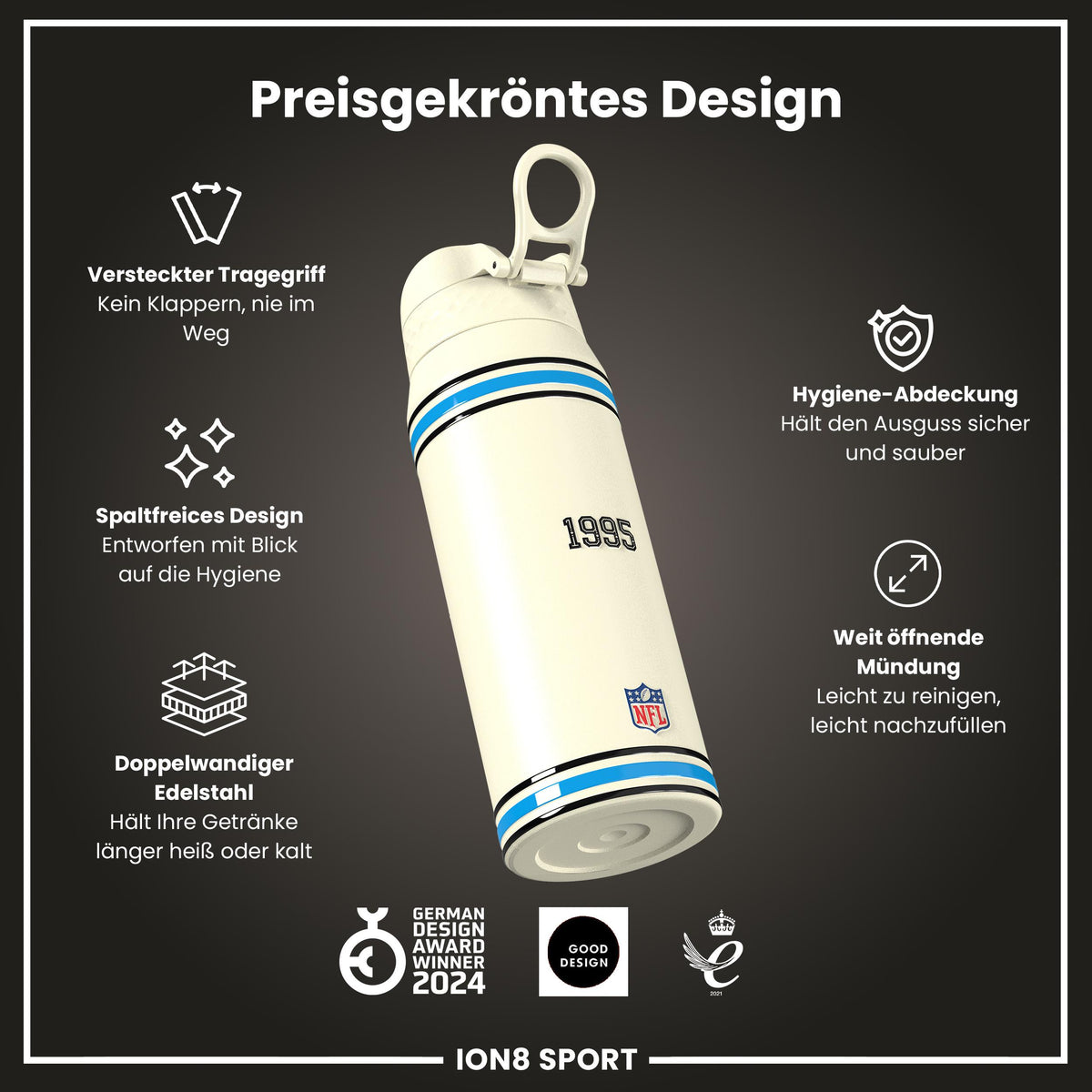 NFL x ION8, Isolierte Stahlflasche, Bears, 750 ml