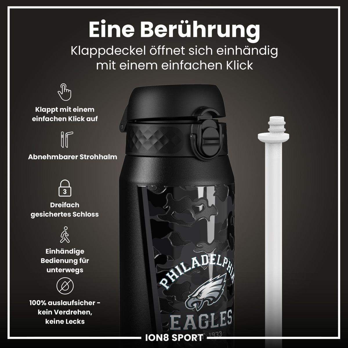 NFL x ION8, Isolierte Stahlflasche, Eagles, 750 ml