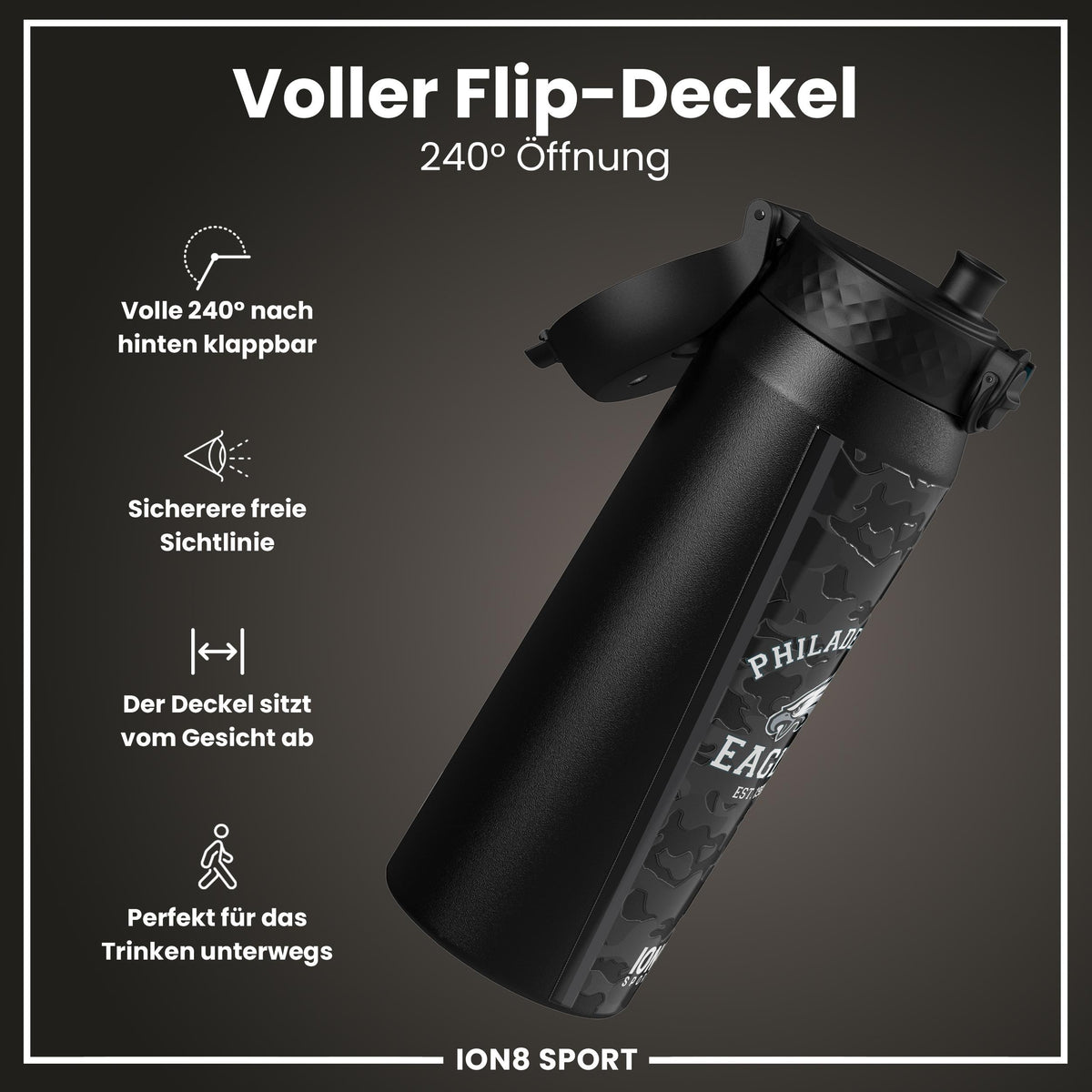 NFL x ION8, Isolierte Stahlflasche, Eagles, 750 ml