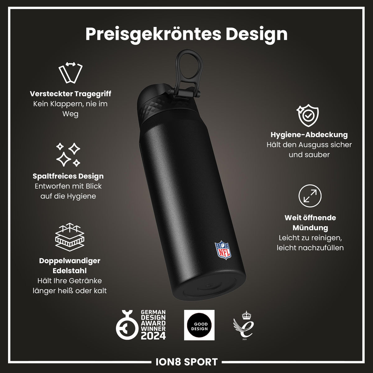 NFL x ION8, Isolierte Stahlflasche, Buccaneers, 750 ml
