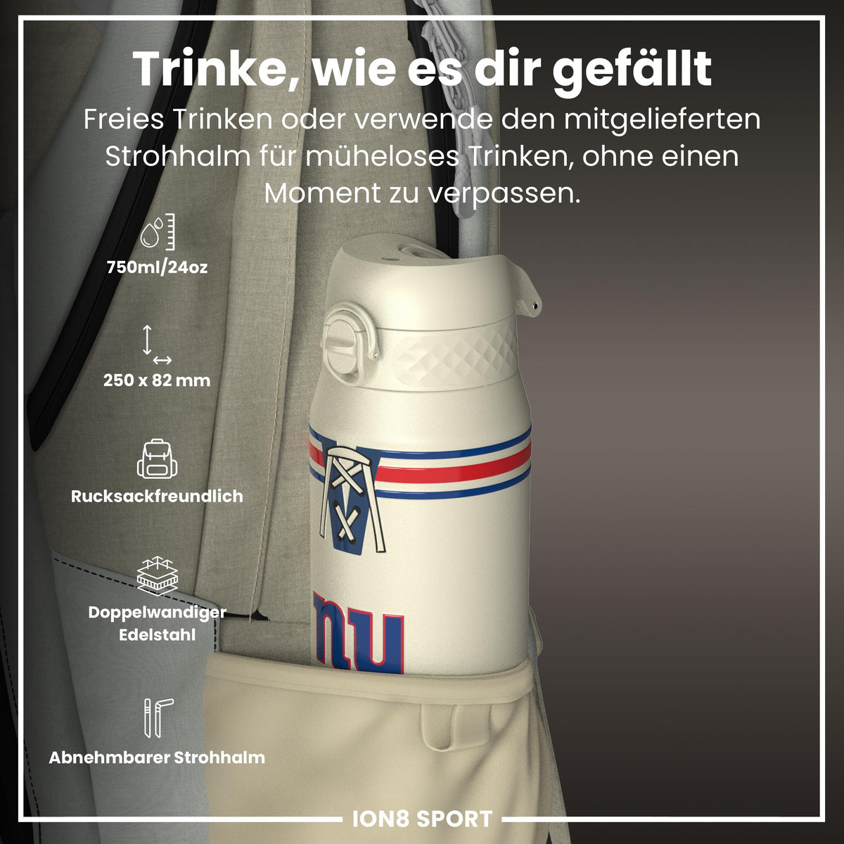 NFL x ION8, Isolierte Stahlflasche, Giants, 750 ml