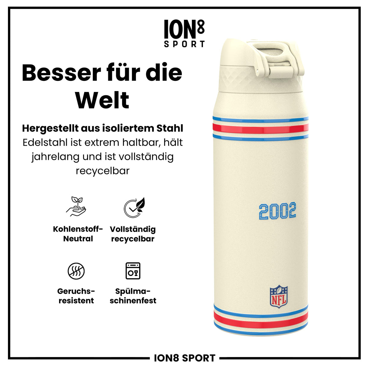 NFL x ION8, Isolierte Stahlflasche, Texans, 750 ml
