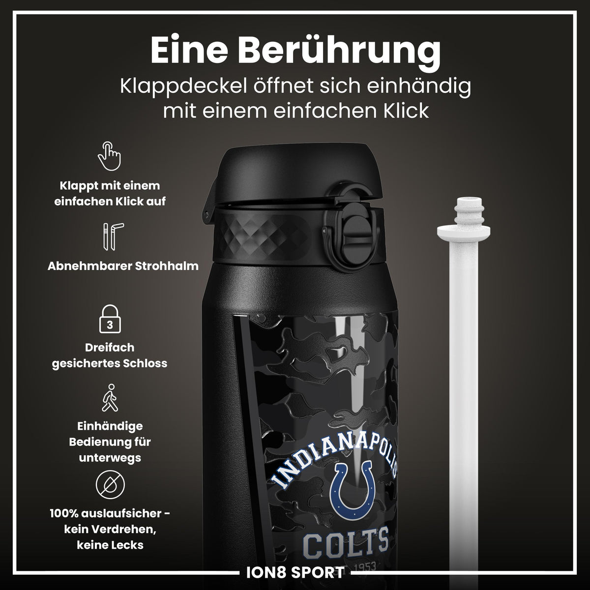NFL x ION8, Isolierte Stahlflasche, Colts, 750 ml