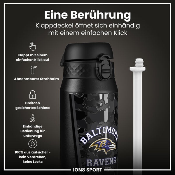 NFL x ION8, Isolierte Stahlflasche, Ravens, 750 ml