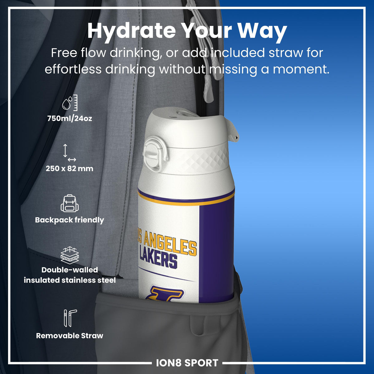 NBA x ION8, Isolierte Stahlflasche, LA Lakers, 750 ml